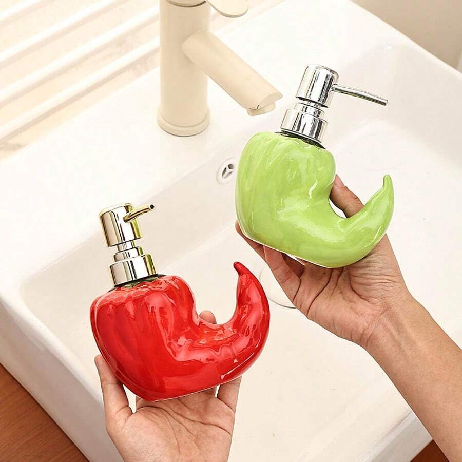 Chili-Shaped Ceramic Dispensing Bottle Empty Bottle, Beautiful And Practical, Empty Bottle For Lotion And Hand Sanitizer - Green - View 1
