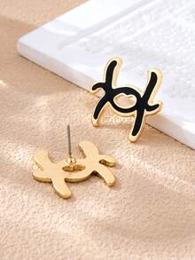 1 Pair Fashionable Elegant Asymmetrical Minimalist Stud Earrings, Suitable For Daily Wear - Multicolor - View 2