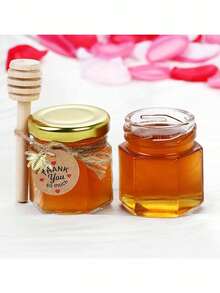 10pcs Mini Hexagon Glass Honey Jars, 1.5oz Small Hexagon Glass Honey Pots With Spoon, Bee Pendant, Thank You Card - Honey Jars With Gold Lids, Suitable For Baby Shower Gifts, Wedding And Party Favors, Glass Storage Jars With Lids, Gold Lids, Pendants And Jute Ropes, Ideal For Bridal Shower, Wedding Gifts, Bride Shower - Multicolor - View 4