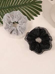 1个黑色/灰色法式压纹发圈，适合日常佩戴，多功能高端马尾辫发圈 - 彩色 - 查看 5