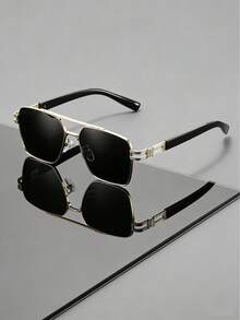 Men's Classic Black & Gold Double-Bridge Aviator Fashion Glasses, Fashionable, Parisian Street Style - Multicolor - View 1