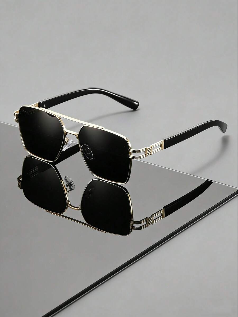 Men's Classic Black & Gold Double-Bridge Aviator Fashion Glasses, Fashionable, Parisian Street Style - Multicolor - View 1