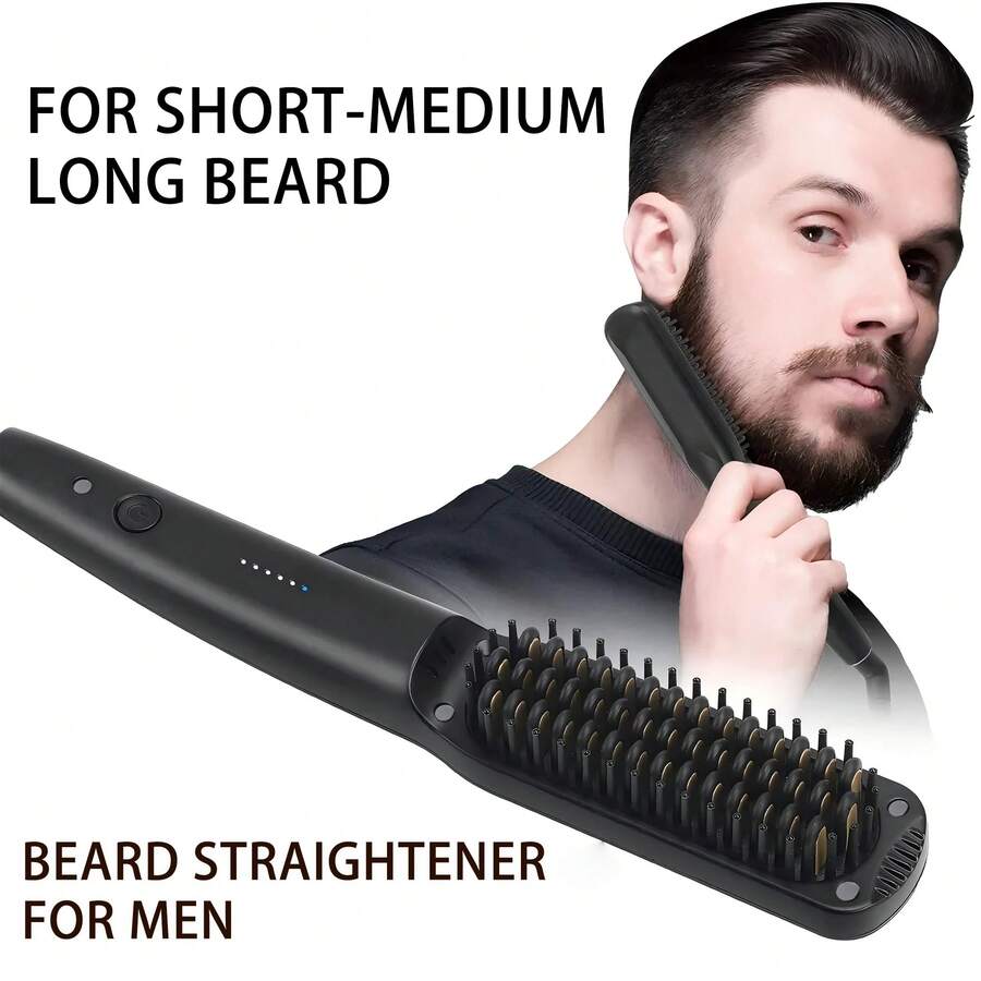 迷你直发梳，男士直发器 - 防止烫伤胡须，男女通用，温度可调，节日礼物 - 黑色 - 查看 1