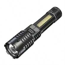 High-Power LED Flashlights With Display Screen, Zoomable Flashlight, Portable Rechargeable Lamp With SOH2 Emergency Side Light - With European Plug - View 8