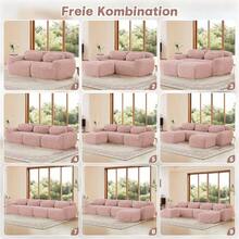 Two-Seater Sofa, Soft Fabric Upholstery, Modular Design Without A Frame, Can Be Combined As Desired, With Cushions. High-Resilience Soft Foam, Non-Slip Base, Ideal For The Living Room, Bedroom, Office, Etc. - 珊瑚橙 - 查看 6