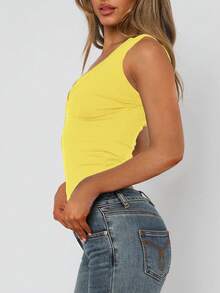 Áo hai dây ren cổ chữ V gợi cảm phong cách Y2K dành cho nữ, thoải mái, phù hợp cho đi làm hàng ngày và đi nghỉ mát mùa xuân/hè. - Màu vàng - Xem 4