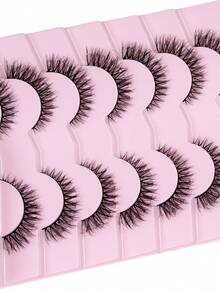 7对自然猫眼假睫毛，浓密纤长，3D立体，可重复使用，柔软轻盈，仿貂毛材质，打造迷人眼妆 - 黑色 - 查看 5