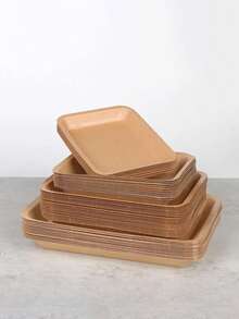 5/25/50pcs Kraft Paper Food Trays, Thickened Square Food Containers, Party Snack Serving Plates, Suitable For Barbecue/Snacks/Burgers/Fries/Fried Chicken/Hot Dogs - Brown - View 5