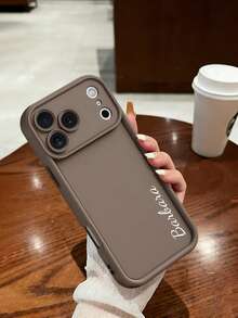 1pc Customized Photo Phone Case, Milk Tea/Coffee Sandblasted High Definition Phone Case Suitable For IPhone 17 Pro Max/16 15/14/13/12/11/Plus/Pro/Pro Max/17e, Personalized Couple Photo And Custom Text Couple Phone Case, Unique Customized Couple Photo Gift - Maroon - View 4