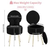Dressing Table Chair, Vanity Chair With Storage And Metal Legs, Makeup Vanity Stool With Pillow & Foldable Backrest, Accent Chairs For Bedroom Makeup, Home Decor - Black - View 2