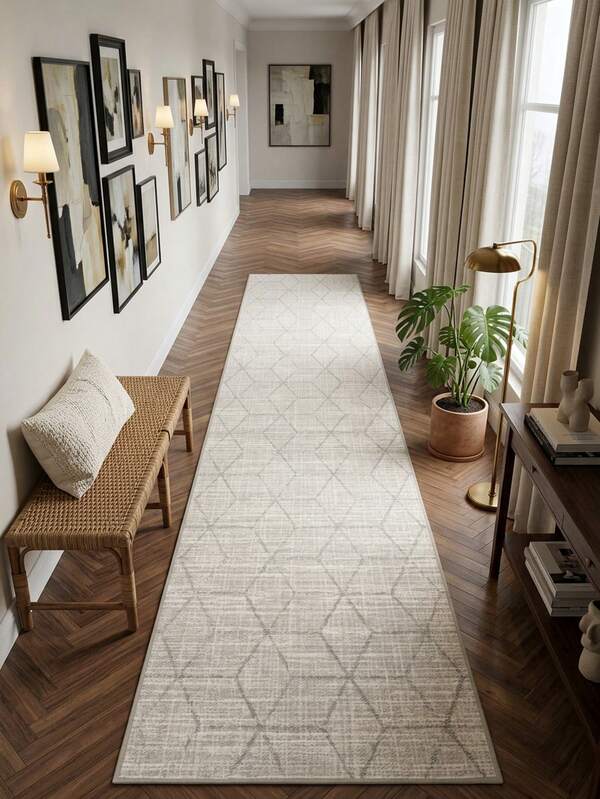 1pc Vintage Geometric Abstract Diamond Pattern Area Rug/Carpet/Bath Mat/Door Mat/Runner, Soft Washable Rug For Hallway, Bathroom, Kitchen, Bedroom, Living Room, Versatile Home Decor