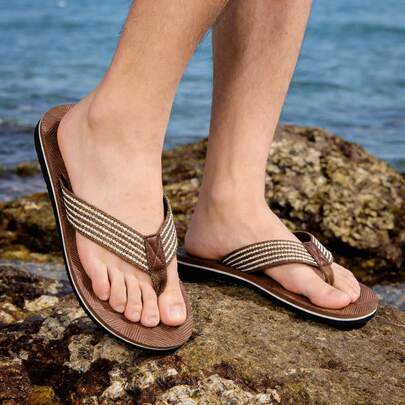 Summer Beach Flip Flops, High Elastic EVA Comfortable Slippers, Lightweight Plus Size Men's Flip Flops, Non-Slip Beach Sandals, Solid Color EVA Lining, Suitable For Casual/Vacation/Beach, Can Be Worn Indoors/Outdoors/Shower, Spring & Summer