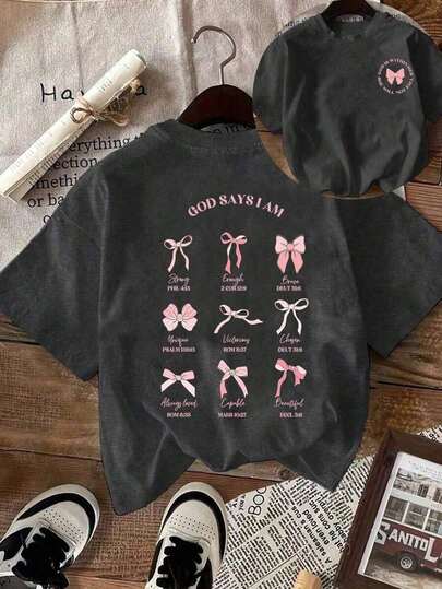 Camiseta de mujer  con cuello redondo y mangas cortas, con un estampado que dice "Dios dijo que soy una hermosa mariposa", camiseta de algodón antiarrugas.