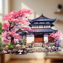 送给日本美学爱好者的完美礼物：水彩花园冰箱贴，樱花与禅意石点缀，让您感受京都的宁静——花丛环绕的静谧小天地。 - C - 查看 1