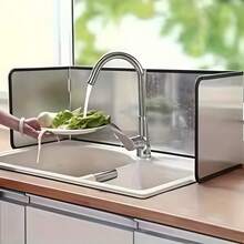 1pc Stainless Steel Cooking Splash Guard, Foldable Kitchen Splash Shield For Stovetop - Black Thickened Edging - View 2