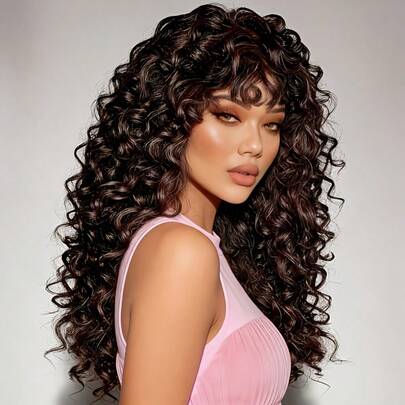 BARS DAR 18-Inch Heat-Resistant Synthetic Curly Wig, Suitable For Women - Voluminous Long African Curly Hair Style, Suitable For Cosplay, Parties, Casual Wear, Natural Dark Brown Appearance, Compatible With Various Skin Tones And Outfits