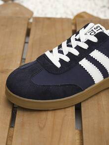 女士复古休闲运动跑步鞋，平底运动鞋，硫化鞋，厚底运动鞋，粉色橡胶底鞋，永不过时，舒适度高，女士必备单品 - 寶藍色 - 查看 10