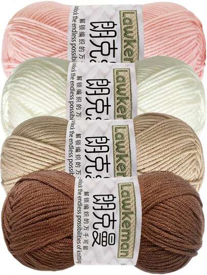 Lawkeman 4pcs/200g Bright Color Yarn Starter Kit, Suitable For Crocheting Hats, Rugs, Tote Bags And Other DIY Projects, Christmas Combo Set