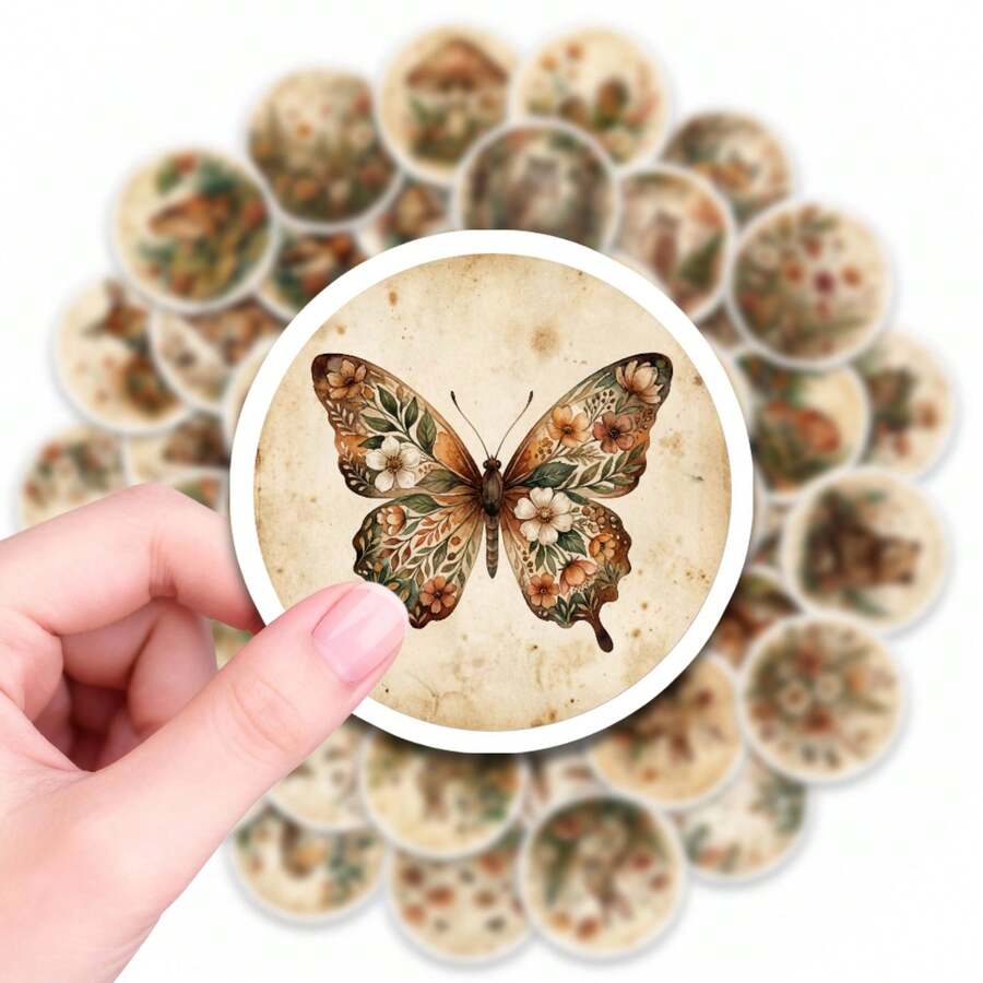 50张复古自然插画贴纸,复古美学防水贴纸,适用于日记、剪贴簿、笔记本电脑装饰、水瓶、手机壳、计划本、文具,是送给自然爱好者、观鸟者、艺术爱好者的礼物,也是剪贴簿用品和趣味贴纸的理想之选。 - 1 Set - 查看 1