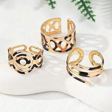 3pcs Fashionable Elegant Vintage Leopard Print Circle Design Open Ring Set, Suitable For Women's Daily Wear - Multicolor - View 3