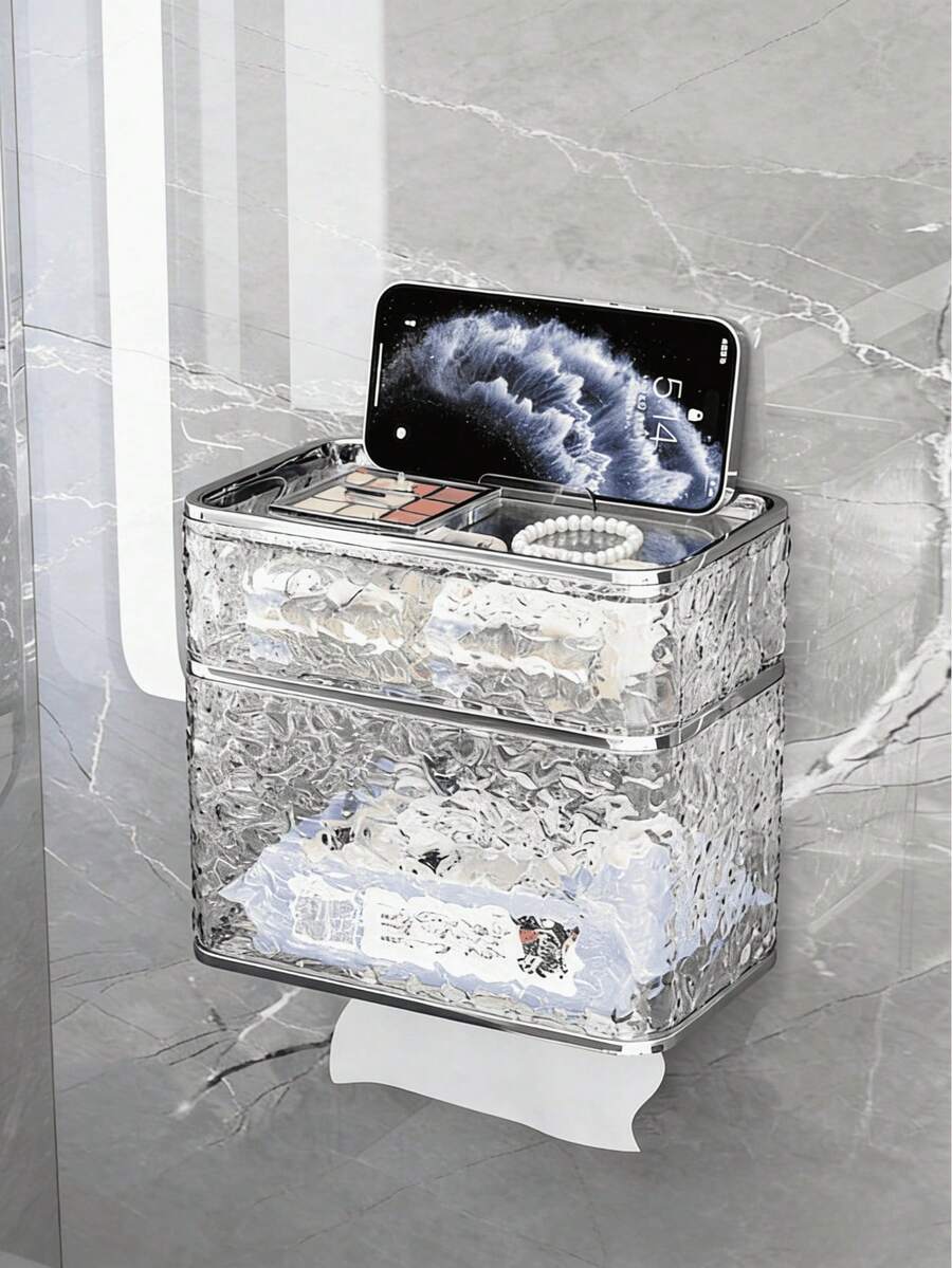 Bathroom Tissue Box, Luxury Wall-Mounted Toilet Paper Holder, Toilet Paper Box, Roll Paper Box, Tissue Box For Home Use - Double Layer - View 1