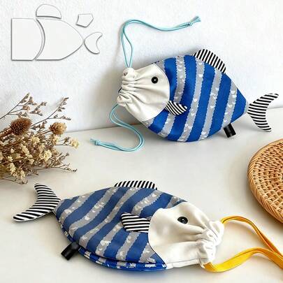 5pcs Fish Shaped Handbag Template Set DIY Small Fish Shaped Storage Bag Making Quilting Template - Transparent PET Template, Fancy Sewing And Embroidery Patterns Including Floral And Striped Designs, For Precise Handmade Crafting