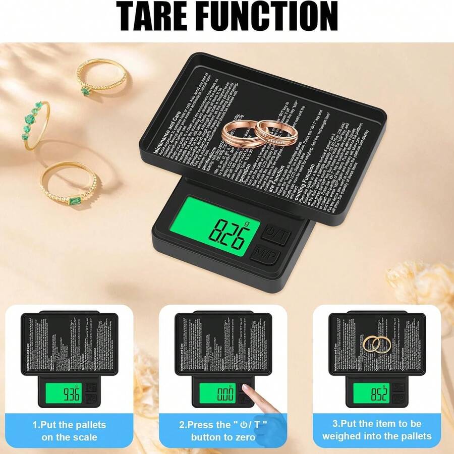 1000克 x 0.01克高精度电子口袋秤 - 小巧设计，适用于厨房和珠宝，带背光液晶显示屏，7档去皮功能。需使用2节AAA电池（不包含在内）。 - 黑色 - 查看 1
