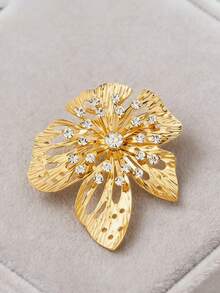 1pc Elegant Metallic Gold Textured Floral Pendant Brooch, Suitable For Women's Daily, Party And Festival Outfits - Yellow Gold - View 4