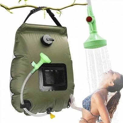 5-Gallon Solar-Powered Camping Shower Bag - A Portable Bathing Solution Featuring A Detachable Hose And Adjustable Shower Head, Perfect For Outdoor Adventures Like Travel, Climbing, Hiking, Beach Outings, And Swimming - Experience A Warm Shower When