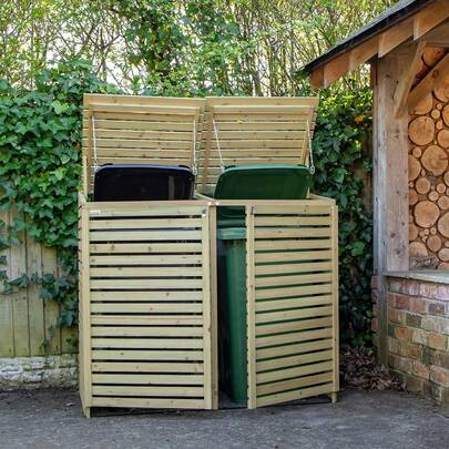 1.34m X 1.2m Large Wooden Outdoor Garden Double Wheelie Bin Store Storage For 2 Bins