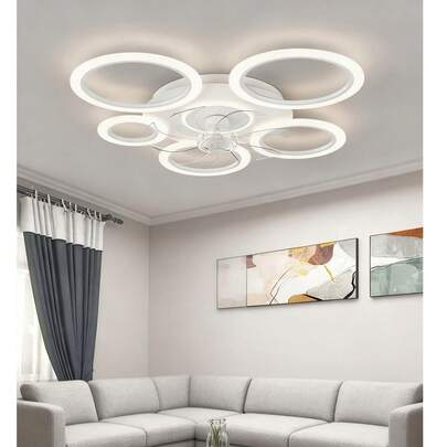 Contemporary Ring Ceiling Fan Light, Black/White, Dimmable & Multi-Speed, Perfect For Bedroom Living Room Kitchen,110v-240v
