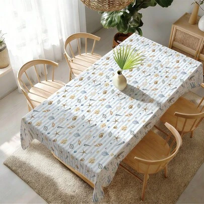 1件夏季海洋贝壳和海龟图案桌布，防水防污，适用于厨房、餐桌、茶几、电视柜、玄关、派对和节日装饰、家居装饰