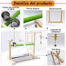 Parque de juegos para pájarosPerchas para Aves Periquito Perchas para Jaulas de Aves cacatúas Juguete ​para loros con bandeja extraíble viene con 2 vasos de acero inoxidable columpio escalera - Blanco - Ver 2