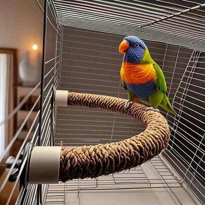Natural Jute Rope Bird Perch Toy - U-Shaped Climbing And Chewing Stand For Parrots And Other Birds, Durable Bird Cage Accessory For Beak And Claw Health, Bird Toy