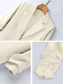 Bộ đồ nữ mùa xuân/hè kiểu dáng thường ngày, thiết kế xếp ly, tay lỡ 3/4, dáng rộng, cài một hàng khuy và quần ống rộng. - Màu be - Xem 6