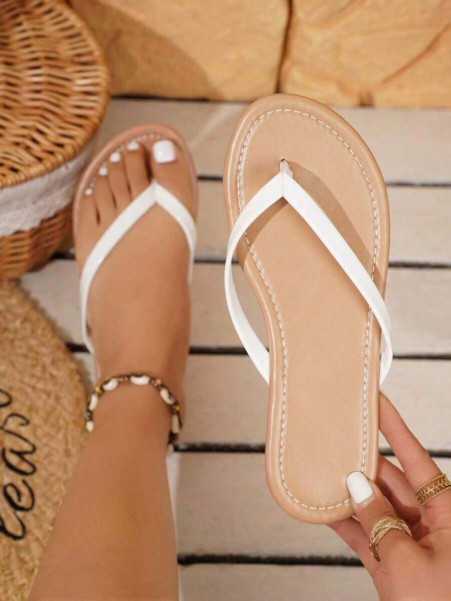 Plus Size Women Thong Sandals, Flat Beach Resort Casual Flip Flops,Slippers Women SDRD - White - 查看 1