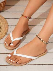 Plus Size Women Thong Sandals, Flat Beach Resort Casual Flip Flops,Slippers Women SDRD - White - 查看 2