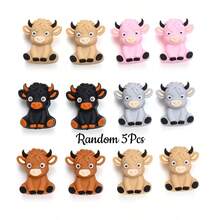 5pcs Animal Shaped Silicone Beads, Cute 3D Highland Cow Design Beads, DIY Bracelet Necklace Bag Charm And Other Craft Projects - Multicolor - View 12