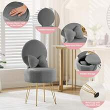 Dressing Table Chair, Vanity Chair With Storage And Metal Legs, Makeup Vanity Stool With Pillow & Foldable Backrest, Accent Chairs For Bedroom Makeup, Home Decor - Gray - View 5