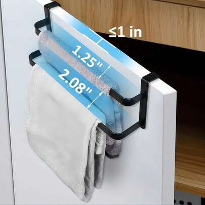1 pieza Toallero de gabinete, Toallero de cocina de doble capa, Toallero de puerta de gabinete de acero, Toallero de baño de doble capa, Puede acomodar toallas de mano/toallas de lavaplatos y toallas de baño, Gancho de puerta de baño