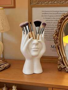 1个人体造型桌面收纳盒，多功能笔/化妆刷收纳盒 - 白色 - 查看 8