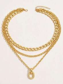 1pc Fashion Multilayer Geometric Pendant Necklace, Suitable For Women's Daily Wear, Gift - Gold - View 3