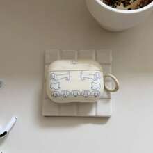 Blue Stripe Dachshund + Hoop Earphone Case Compatible With Apple Pro3/Pro2/AirPods4/AirPods3/AirPods2, Fashionable Women Earphone Case, Minimalist Earphone Case - Off White - View 9