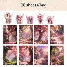 26张/包贴纸，“寂静森林寻仙”系列，神秘梦幻的创意纸张组合，剪贴簿用品和笔记本配件，可用于装饰卡片、相框、电脑、手机壳、水杯、旧杂志、铅笔盒、行李箱、桌面装饰贴纸、返校季贴纸、学校用品文具趣味贴纸 Kindle - 貼紙包 - 查看 14