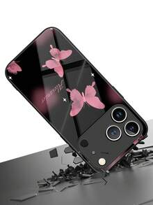 1pc Customized Name & Sweet Punk Black/Pink Pattern Liquid TPU Full-Wrap + Tempered Glass Shockproof Anti-Scratch Phone Case Compatible With Apple 17 Pro Max/16 Pro Max/15 Pro/14 Plus/13 Pro/12 Pro Max/11/Xs Max/8/7/6 Plus, Galaxy S26/S25 Ultra/S24 Ultra Series, / Phones,International Version, Not The Domestic Version - Black - View 3