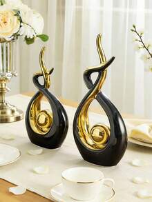 Tác phẩm điêu khắc trừu tượng hiện đại màu đen và vàng, tượng nghệ thuật sang trọng, vật trang trí trung tâm thanh lịch cho phòng khách, kệ tivi, giá sách, bàn làm việc, lối vào, món quà tân gia và đám cưới lý tưởng, điểm nhấn hiện đại cho phòng ngủ và bàn ăn. - 1PC - Xem 1