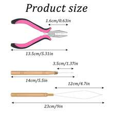 A Combination Of 200 Miniature Silicone Ring Hair Extensions, Including Multifunctional Pink Pliers, Bead Piercers, Crochet Hooks, Pointed Tail Combs, Hair Clips, And Insulation Pads. - View 4