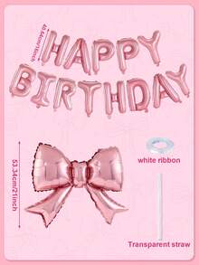 1/2套粉色蝴蝶結生日氣球套組，含「Happy Birthday」氣球橫幅裝飾，鋁箔氣球，適合1歲生日派對裝飾、寶寶洗禮派對裝飾、生日裝飾、公主主題派對用品、蝴蝶結裝飾、新娘洗禮裝飾、性別揭曉派對用品，適用於女嬰派對背景裝飾 - 粉紅色蝴蝶結 - 查看 10