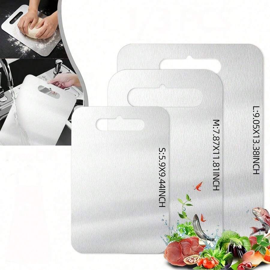 1pc Durable Stainless Steel Cutting Board, Double-Sided Chopping Board - Non-Slip Base, Easy To Clean With Handle - Corrosion-Resistant Stainless Steel Material, Suitable For Meat, Vegetables, Fruits Processing - Dishwasher , Portable For Indoor And Outdoor Use - Essential For Home, Restaurant, Camping, Picnic - Stylish Metal Design, Durable Kitchen Tool, Kitchen Accessory, Cutting Board, Christmas Gift - - - View 1