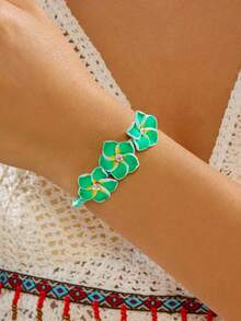 1pc Bohemian Style Colorful Polymer Clay Flower Bracelet, Cute Floral Jewelry Accessory, Suitable For Men And Women, Holiday Party, Daily Wear, Birthday Gift, Friends And Couples, Exquisite Holiday Gift, Jewelry Gift - Multicolor - View 9